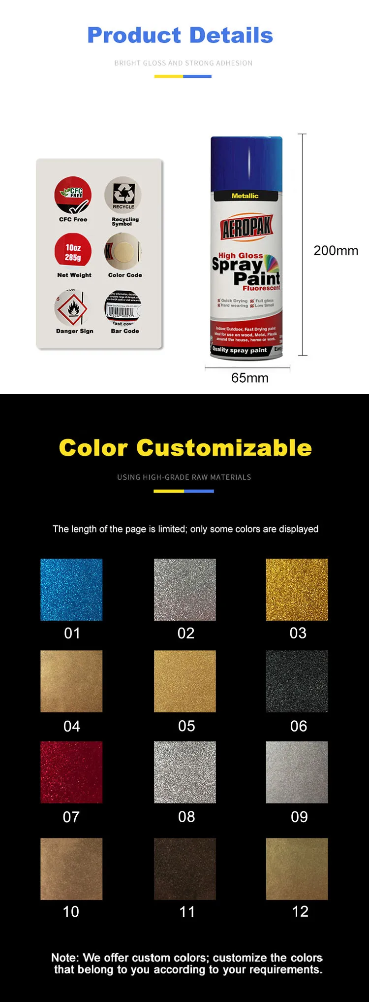 AEROPAK 400ML aerosol color Metallic Spray Paint with REACH