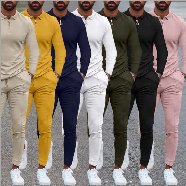 

Hot sale solid color casual long sleeve pullover stand collar suit custom men sweatsuits, As picture