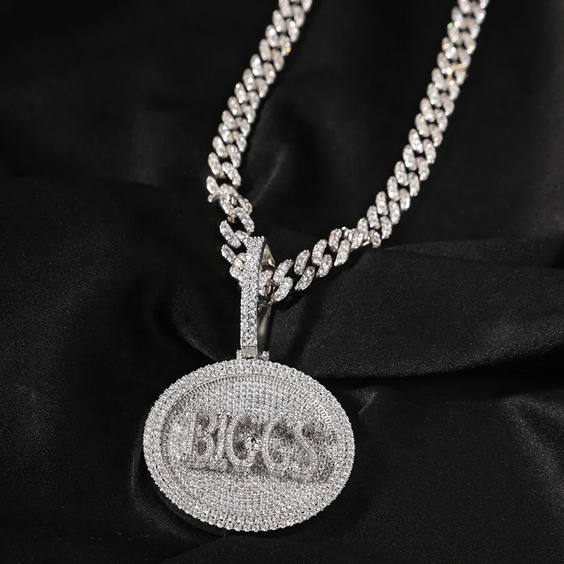 

2021 New Custom Name Pendants Rotatable Big Circle Necklace Hip Hop Jewelry Men Women Iced Out CZ Personalized Letters Necklaces, Color,silver,rose