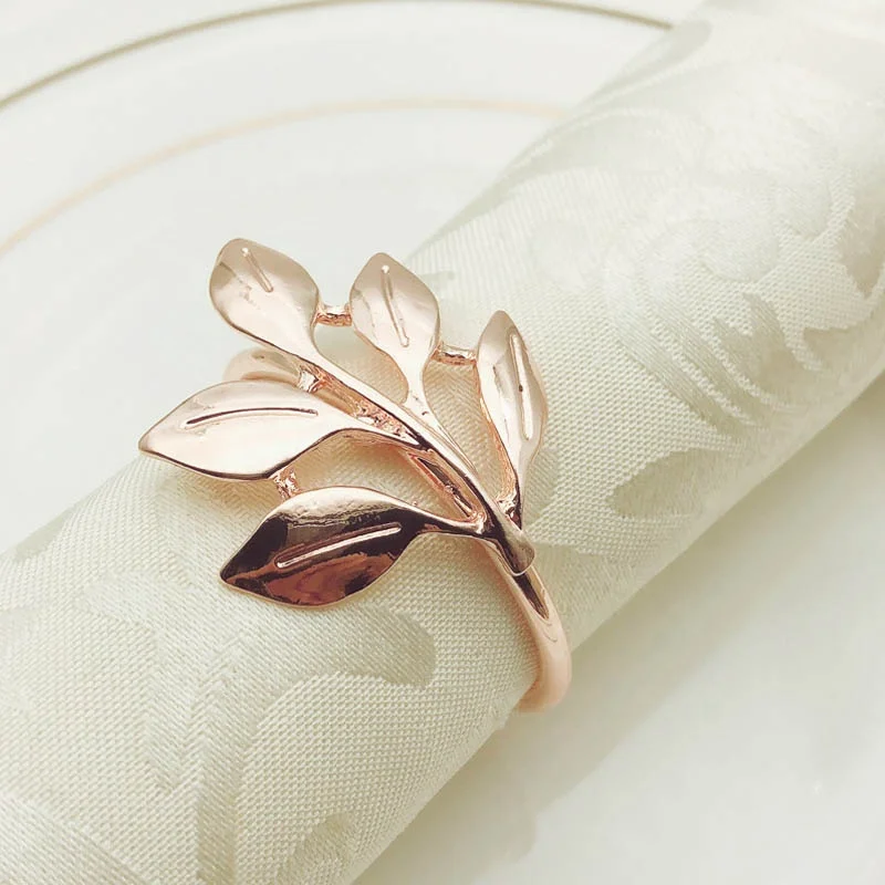 

Rose Gold Cheap Leaf Napkin Ring Table Napkins Rings Holder Latest Wedding Decoration Christmas Home Party Supplies