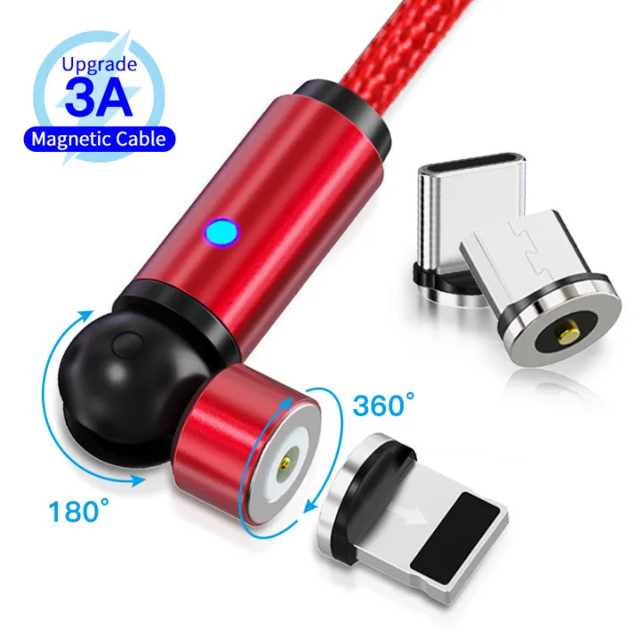 

540 Rotation LED Micro USB Type C Magnetic Charging Cable, Black grey gold red