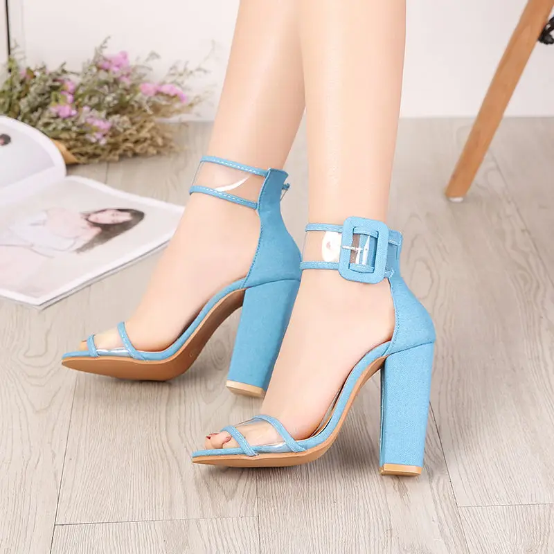 

2022 big size 13 fashion ladies shoes heels snakeskin PVC T strap block heels high hill women sandals, As picture shows