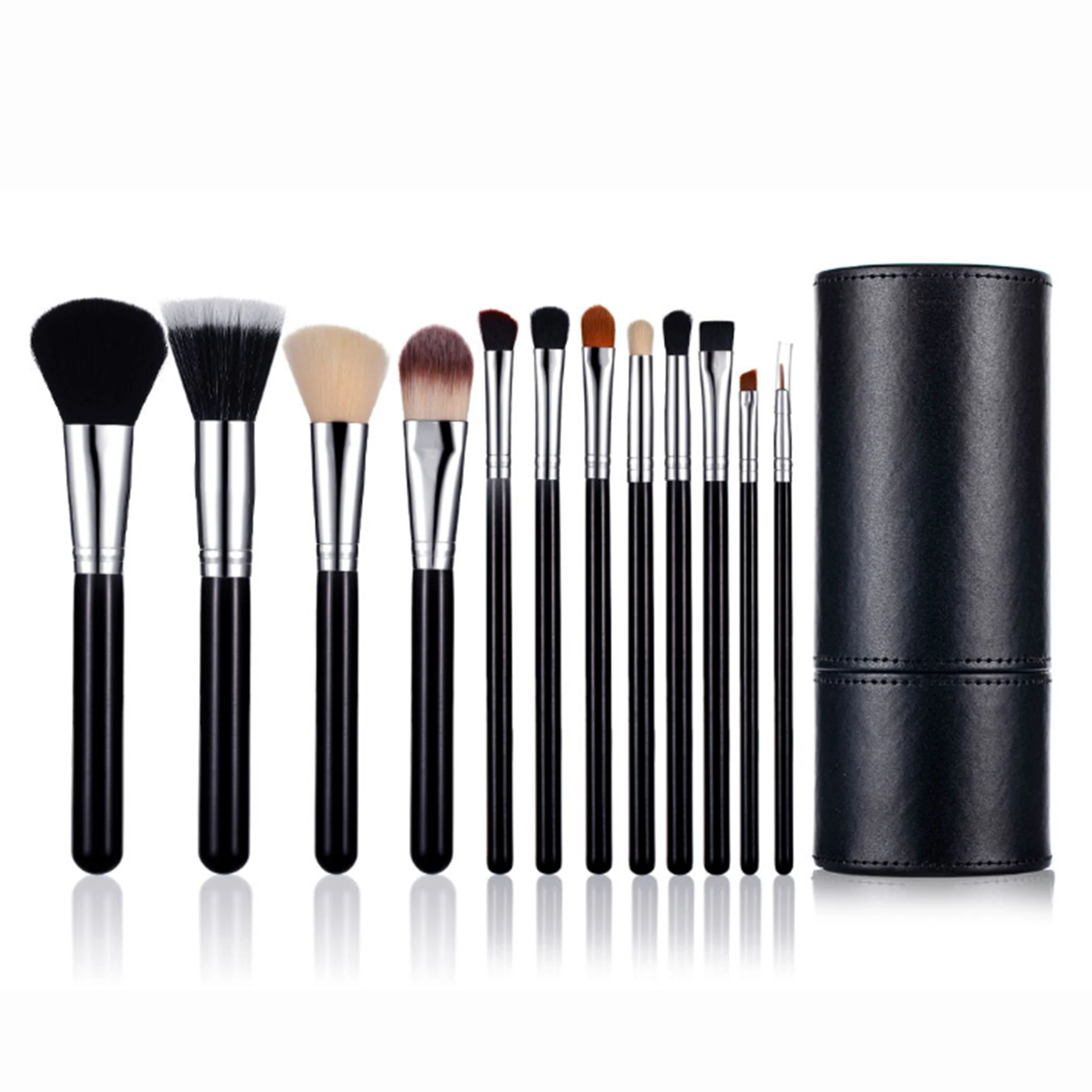 

12pcs classic black silver make-up set 414g high quality makeup brushes set set brush blender brush with quality PU holder