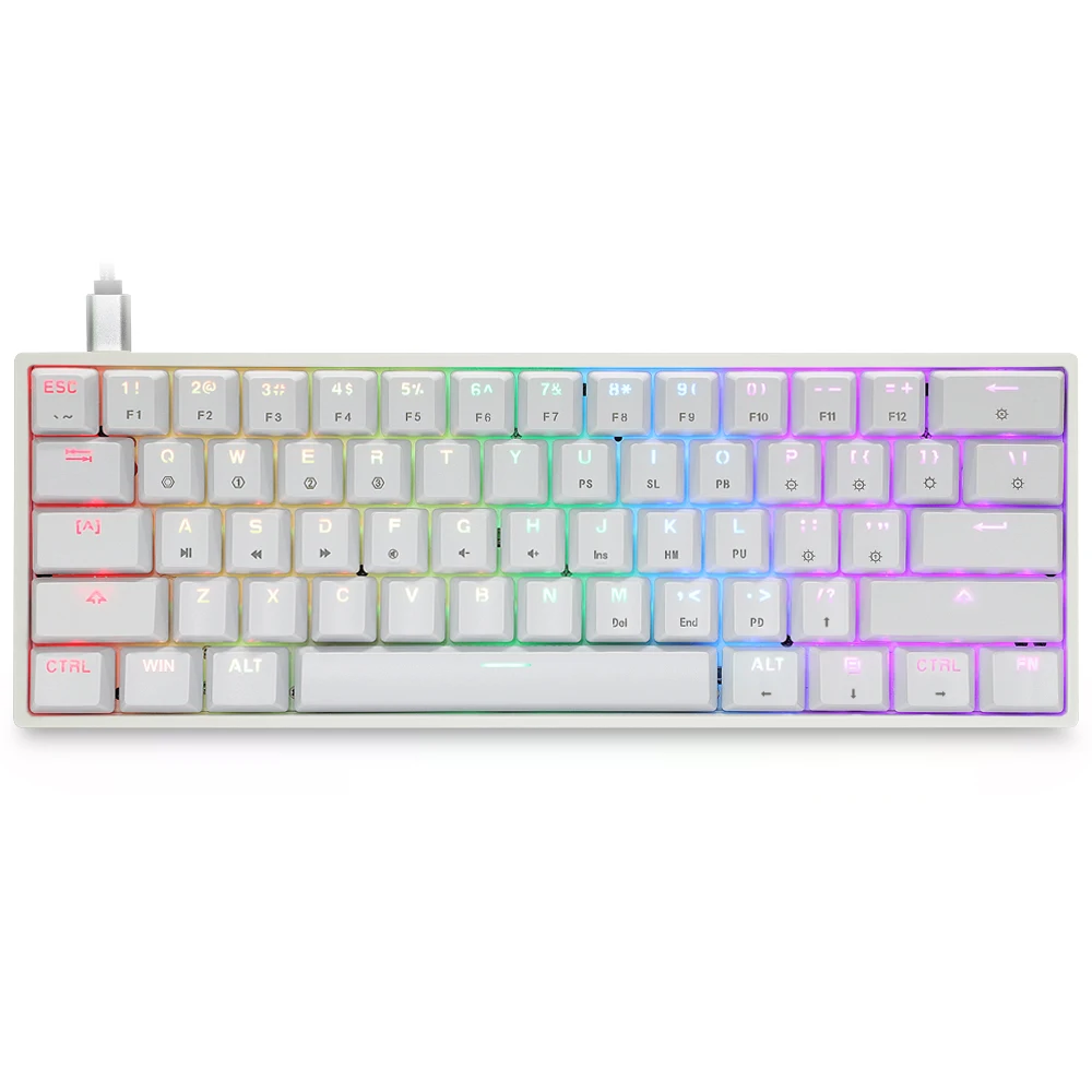 

DIY GK61 SK61 RGB Mechanical Gaming Keyboard 61 Keys Multi Color RGB Illuminated LED Backlit Wired Programmable For PC/Mac/Win, Black/ white