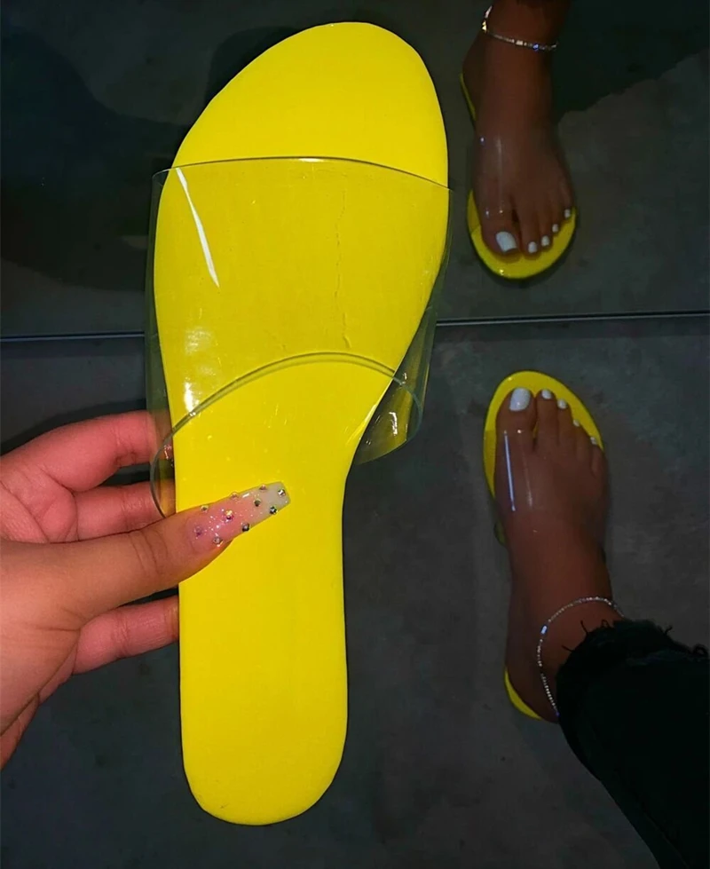 

Custom Logo Fashion Summer Ladies EVA Outsole Slippers 2021 Flat Clear Slides Shoes Jelly Sandals For Women, As pictures or customized color