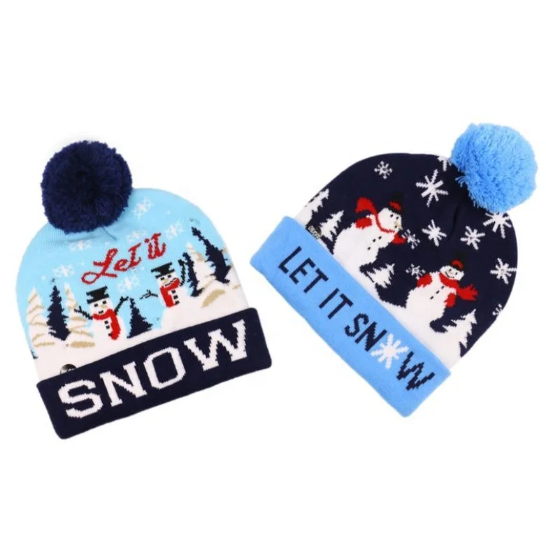 

wholesale men acrylic christmas LED cap knit beanie cap hat, Customized