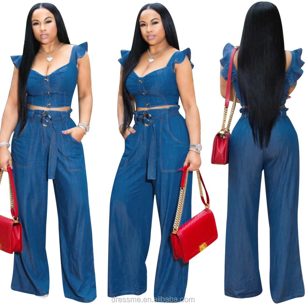 

MT06-M915 2019 New Design Ladie's Cut Out Jumpsuit Sexy V neck Flared Trousers With Belt