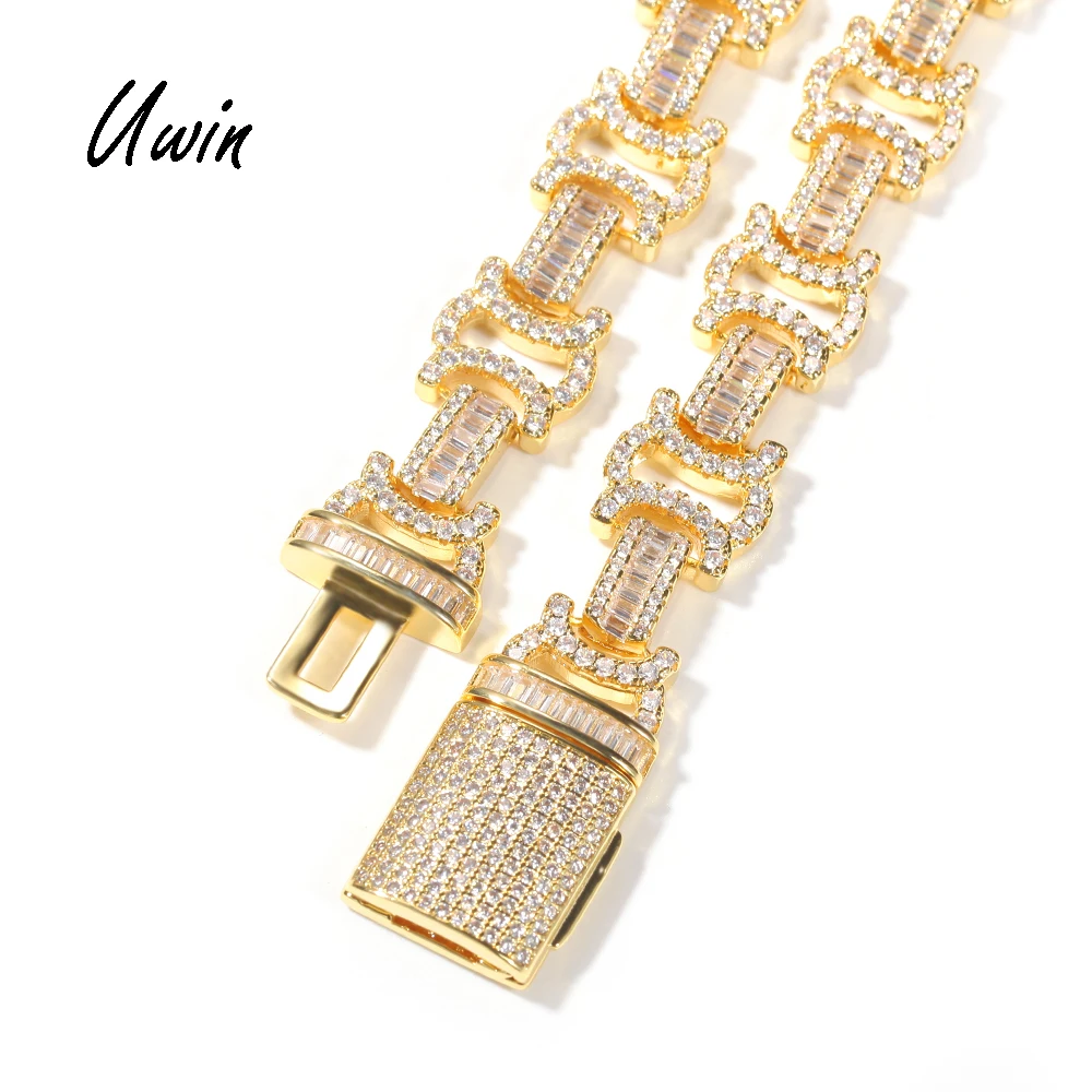 

New Arrival Hip Hop Byzantine Chain Iced Out AAA CZ 18K Gold Plated Link Chain Unisex Rapper Necklace