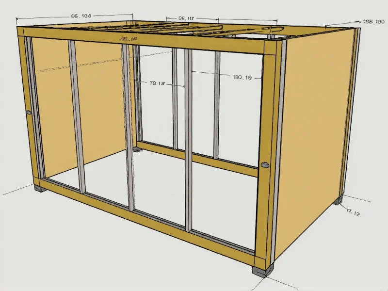 DIY dog crate construction process showing precise measurements