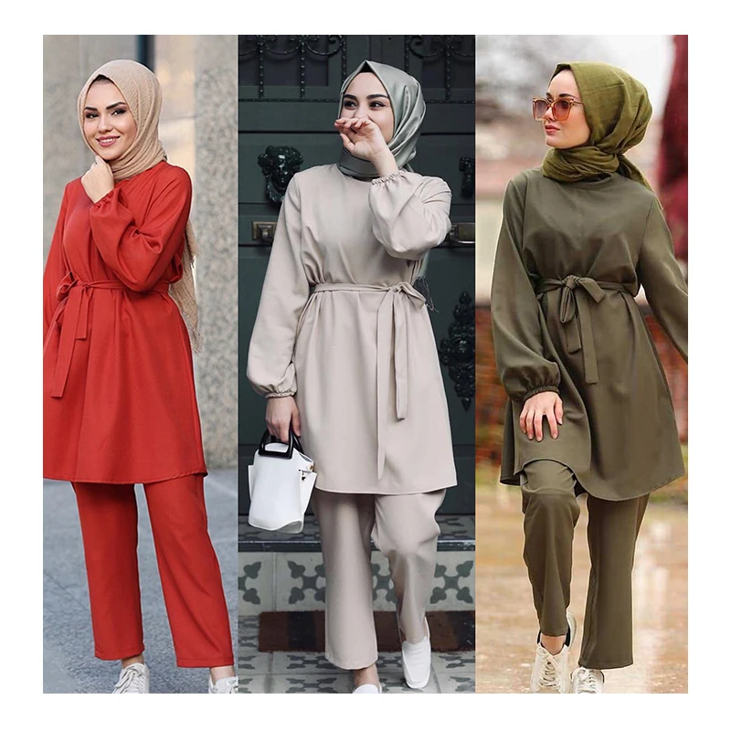 

Free shipping Wholesale Turkish Women Islamic Clothing Muslim Casual Set Clothes Arabic Casual Ladies Clothes Abaya Set, Customized color