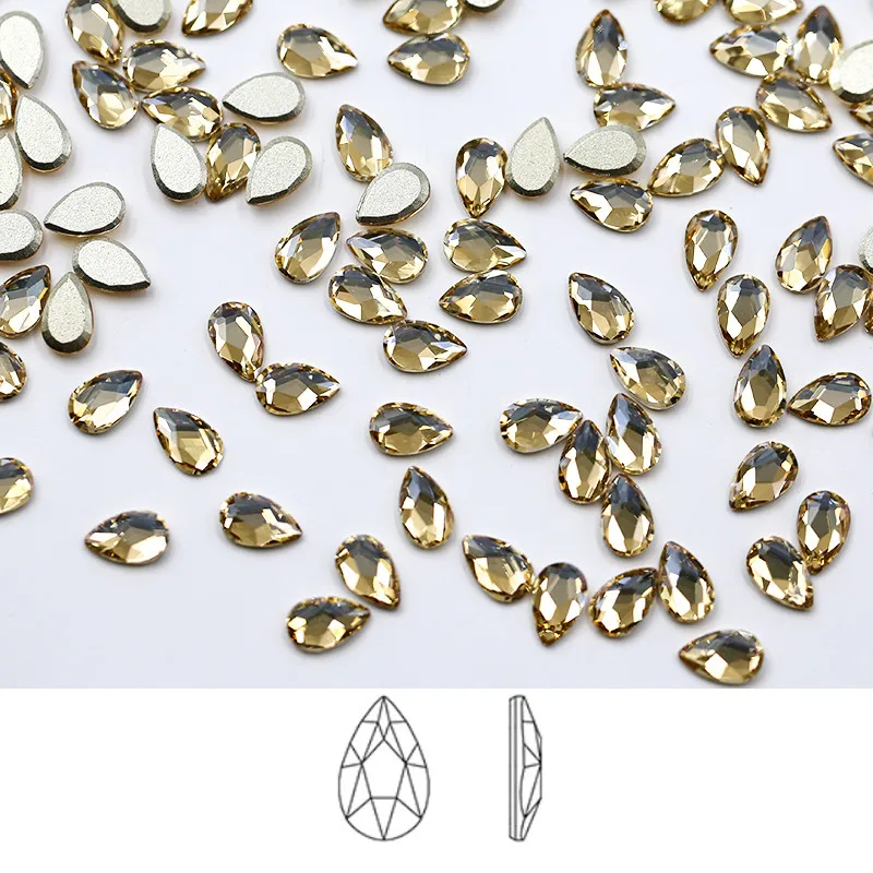 

Paso Sico Colorful Effects 3 Sizes Golden Shadow Flat Back K9 Glass Rhinestones for Nail Art Designs