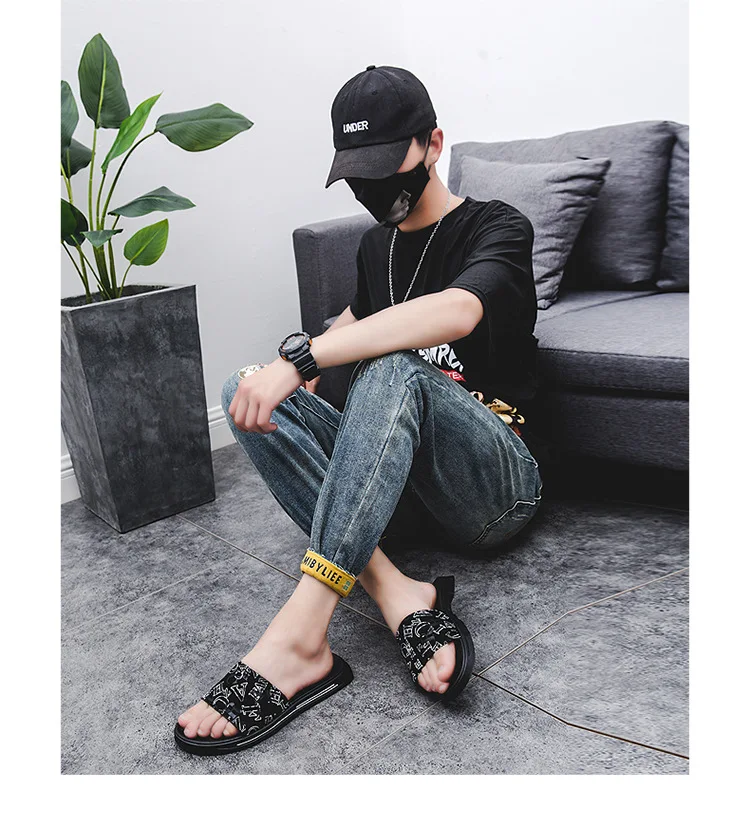 

Fashion trend designer slides casual cushioning slides footwear fancy anti slip sandal men, Picture