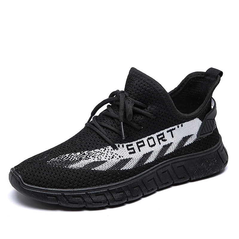 

men's casual shoes Hot Sale Breathable Sports Men knitted Running Sneaker Shoes, Black/grey
