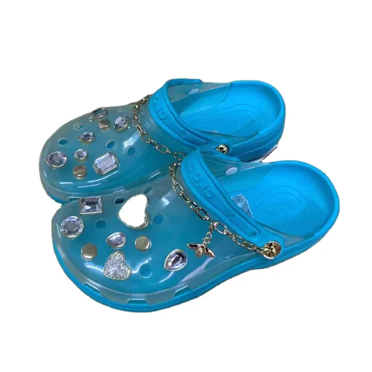 

Clear beach slides chain jewlery stone sandals platform sandals croc shoe clear jelly sandals for women croc slippers, Picture