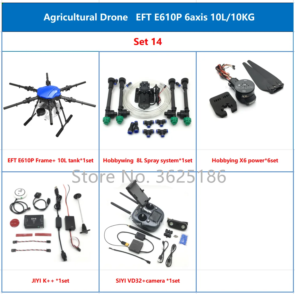 

EFT E610P E610 Six-axis 10L 10KG Agricultural Spray Drone Frame Kit with Hobbywing X6 Power VK K++ FC VD32 T12 MK15 RC Kit