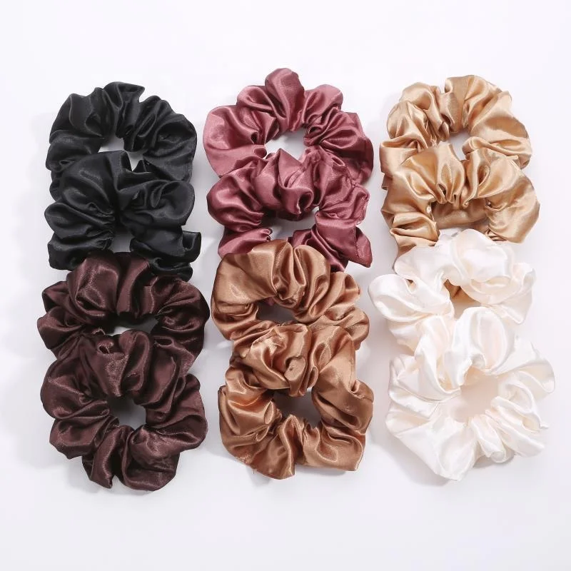 2023  top selling high end solid color satin hair scrunchies for woman wholesale custom silk crunchies hair ties