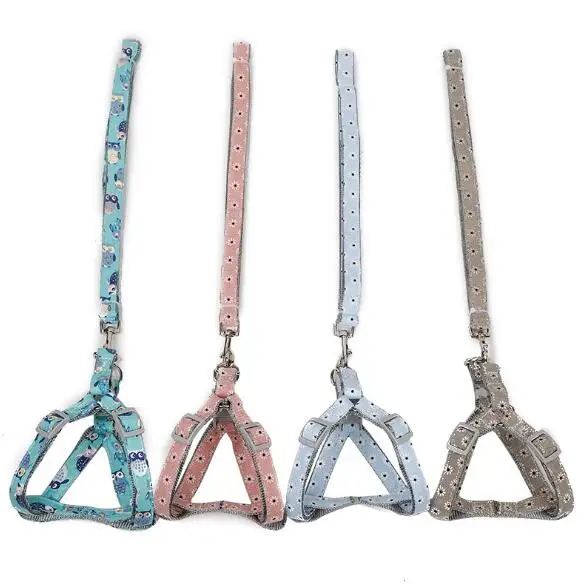 

Hot Selling Adjustable Printed Nylon Dog Cat Tactical Harness Belt Pet Harness And Leash Set