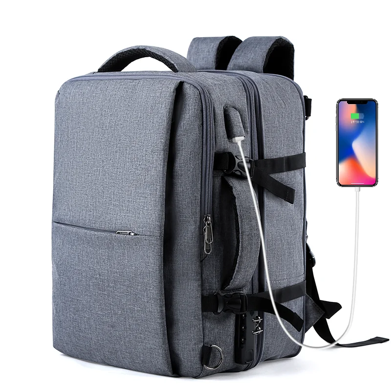 

Waterproof Expandable Backpacks USB Charging Male Business Travel Bag Multi-layer Rucksack Schoolbag 17 inch Laptop Bags, Grey