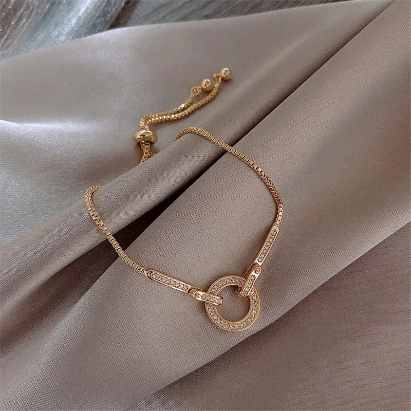 

Simple Cubic Zirconia Pendant Bracelet for Woman Round Shiny Crystal Korean Bangle Female Bracelet
