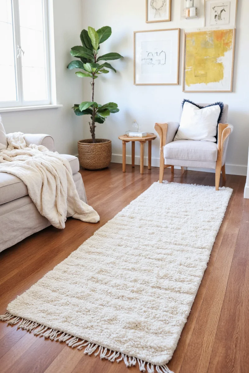 Nursery room with a plush Ruggable runner rug next to a crib