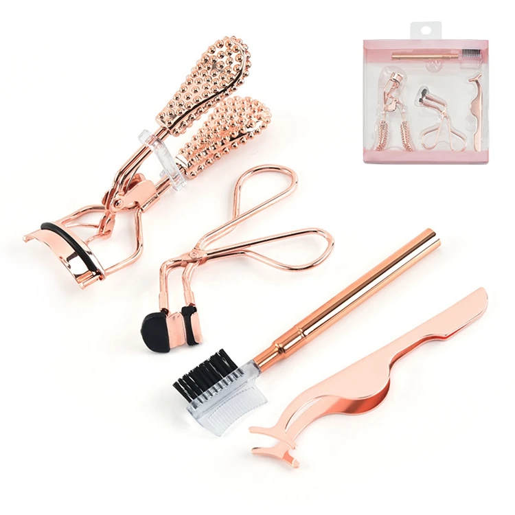 

Rose Gold Eyelash Lift Curler Tool Set Black Eyebrow Trimming Tweezers Kit