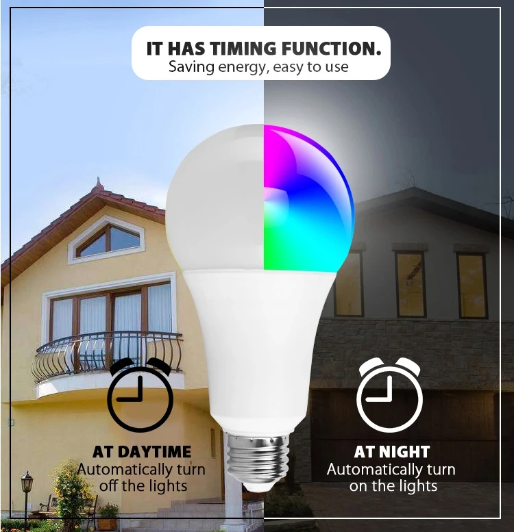 A60 E27 RGB Dimming Color Temperature Adjustable Alexa Google Voice APP Control 9 Watt Wifi Smart LED Light Bulb