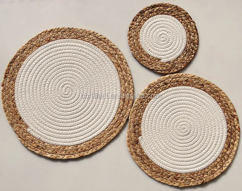 Rustic Straw Cotton Rope Placemats Braided Farmhouse Table Mats Straw