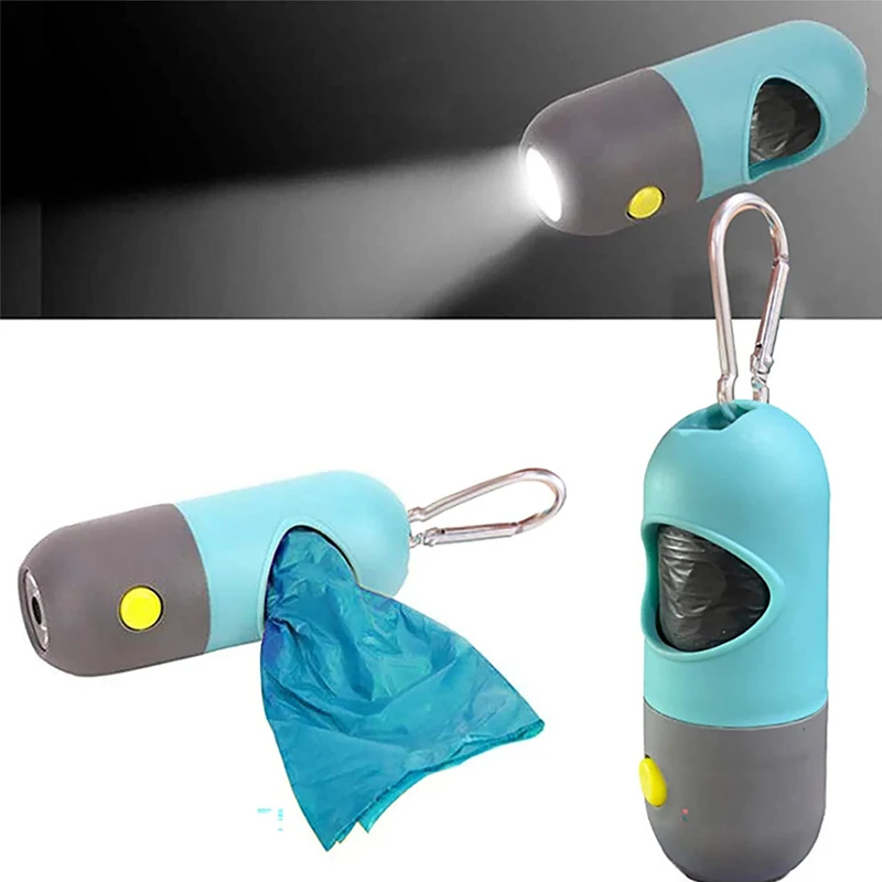 

Pet Dog Poop Waste Bag Dispenser Holder with LED Flashlight and 3 batteries and 1 Roll Leak-Proof Dog Poop Waste Bags