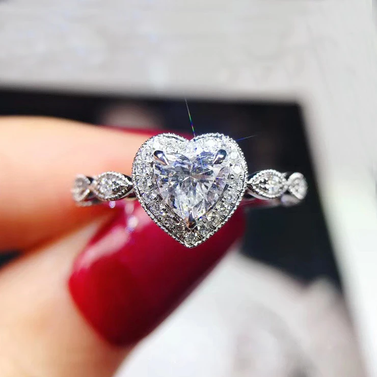 

CAOSHI Sweet Jewelry Heart Gemstone Filled Zircon Romantic Rings Hollow Loverly Girls Silver Heart Wedding Ring
