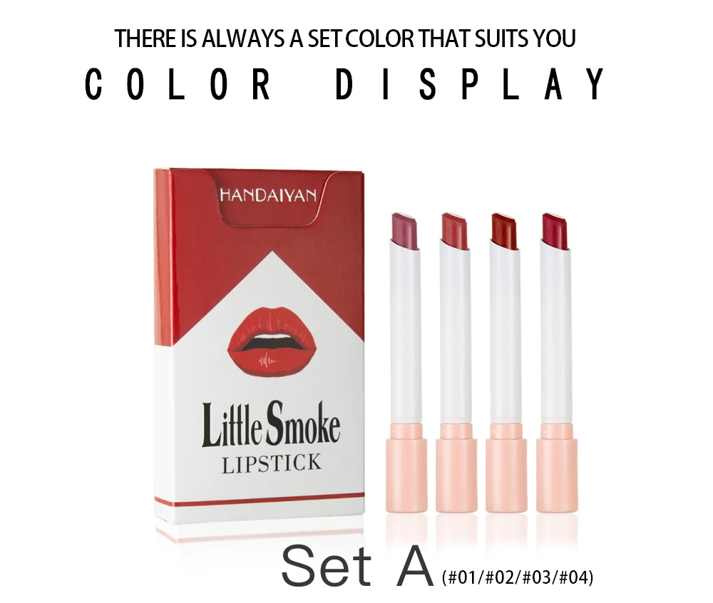 HANDAIYAN 4 Colors Cigarette Lipstick Set Waterproof Long Lasting Silky Smooth Matte Mist Lip Sticks Tube Beauty Tools