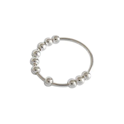 

SC Hot Selling Anxiety Sliding Bead Ring Fashion Personalized Beads Rotate Freely Silver Gold Anti-stress Anxiety Fidget Ring