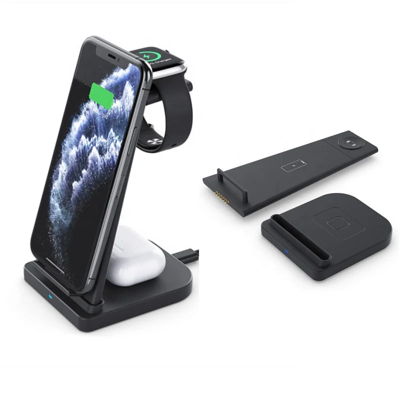 

15W Fast charging Station QI 3 in 1 Wireless Charger for iPhone 12 for iwatch for airpods for samsung for huawei with logo, White, black