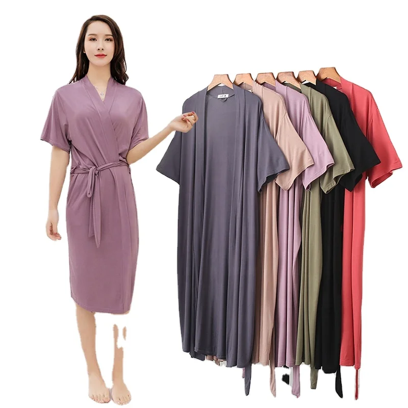 

Super Soft Rayon Robe Women's Short Sleeve Robe Kimono Stretchy Sleepwear Loungewear Perfect Gift For Her, As picture