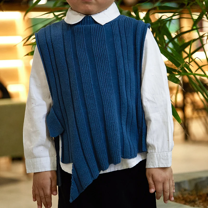 
New Design Kids Autumn Spring Pit Sweater Boy Knitted Bind Belt Vest Outerwear Clothes 
