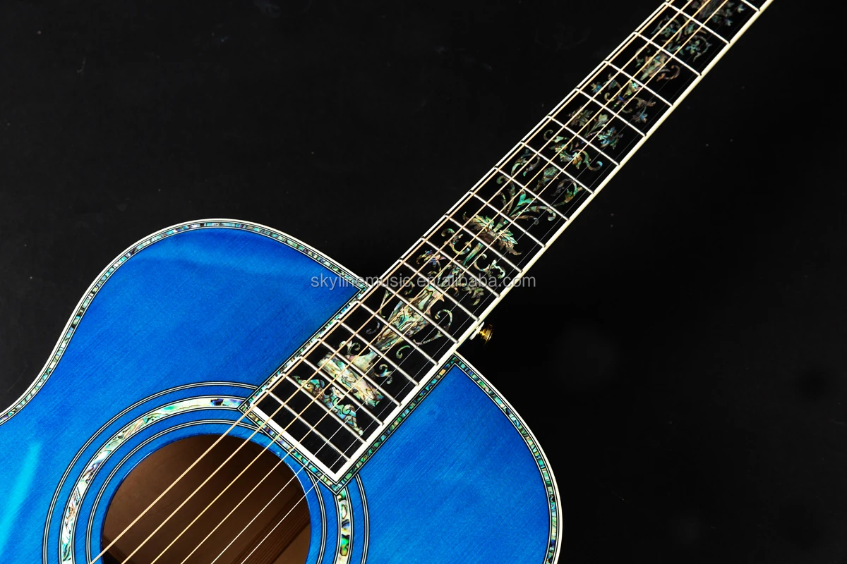 40 Inch Solid Wood Acoustic Guitar,Blue Color Quilted Maple Deluxe