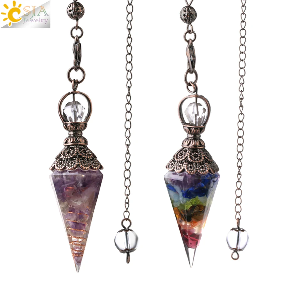 

CSJA natural stone crystal pendulum for divination dowsing 7 chakra reiki healing gemstone pendulums pendulo G854