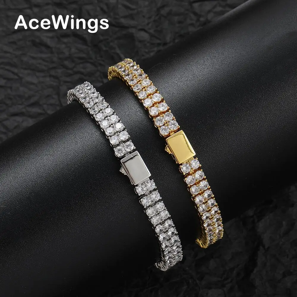

BB230 Double Line CZ Tennis Bracelet Men And Women Hip Hop Brass Chain Bracelets