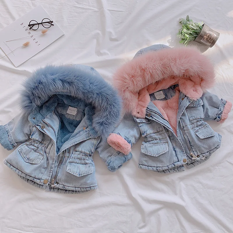 

2021 New Winter Girls 'Coat Thickened Cashmere Denim Coat Zipper Shirt Girls' Jackets Kids Coats, Picture