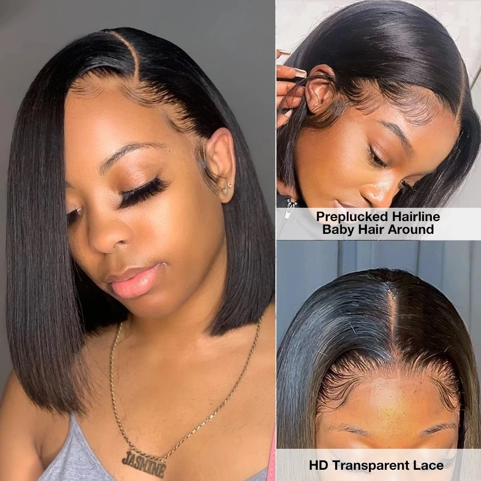 

Wholesale Brazilian Virgin short straight HD lace frontal human hair bob wigs for black women