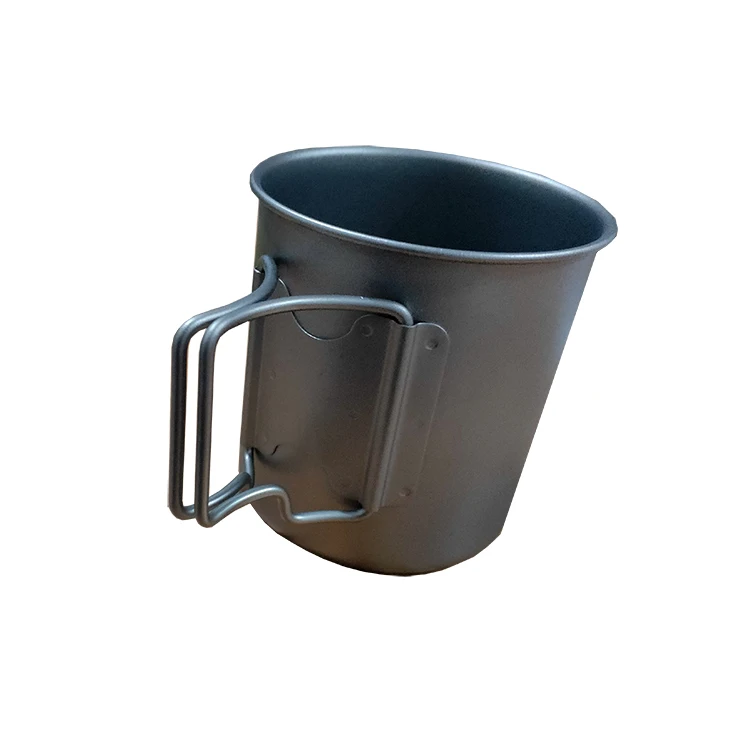 

factory price 450ml Titanium cup titanium mug titanium coffce cup with foldable handlebar, Silver
