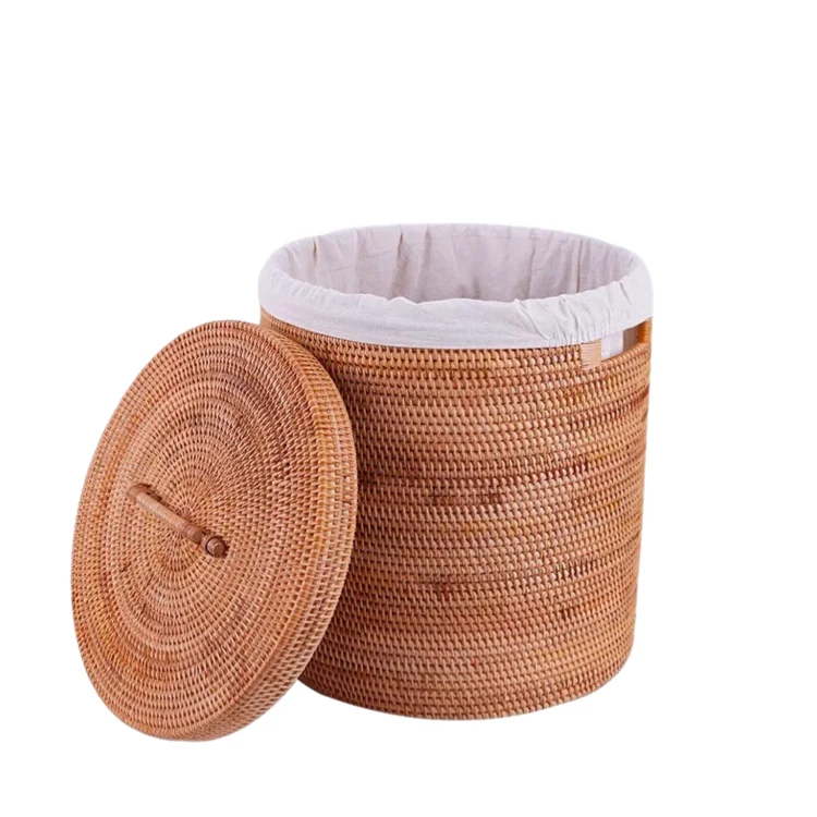 

Newest design Handmade Rattan Woven Storage Box Clothes Storage Bucket With Lid