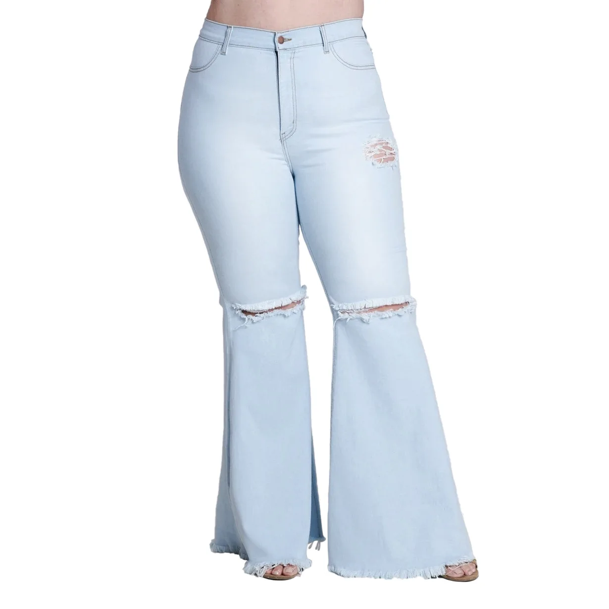 

2020 new design ladies plus size high waist bell bottom jeans trousers, Customized color