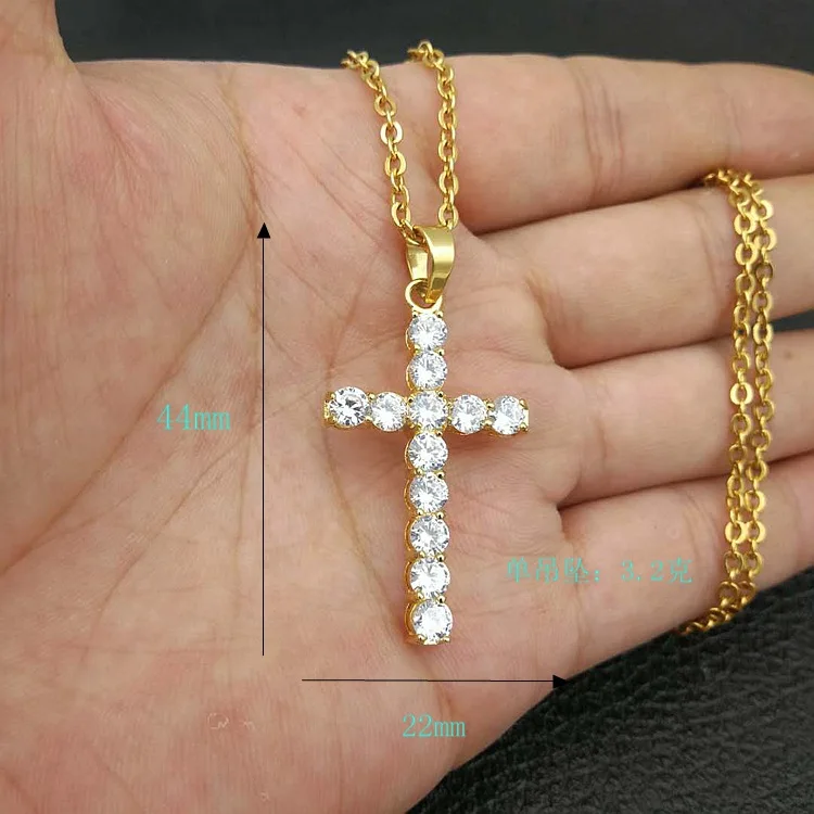 

Gold Plated Stainless Steel Pendant CZ Crystal Diamond Cross Necklace Men, Gold, rose gold, silver