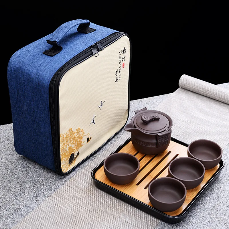

Hot sale one purple sand teapot two cups travel tea set, Black,white,green