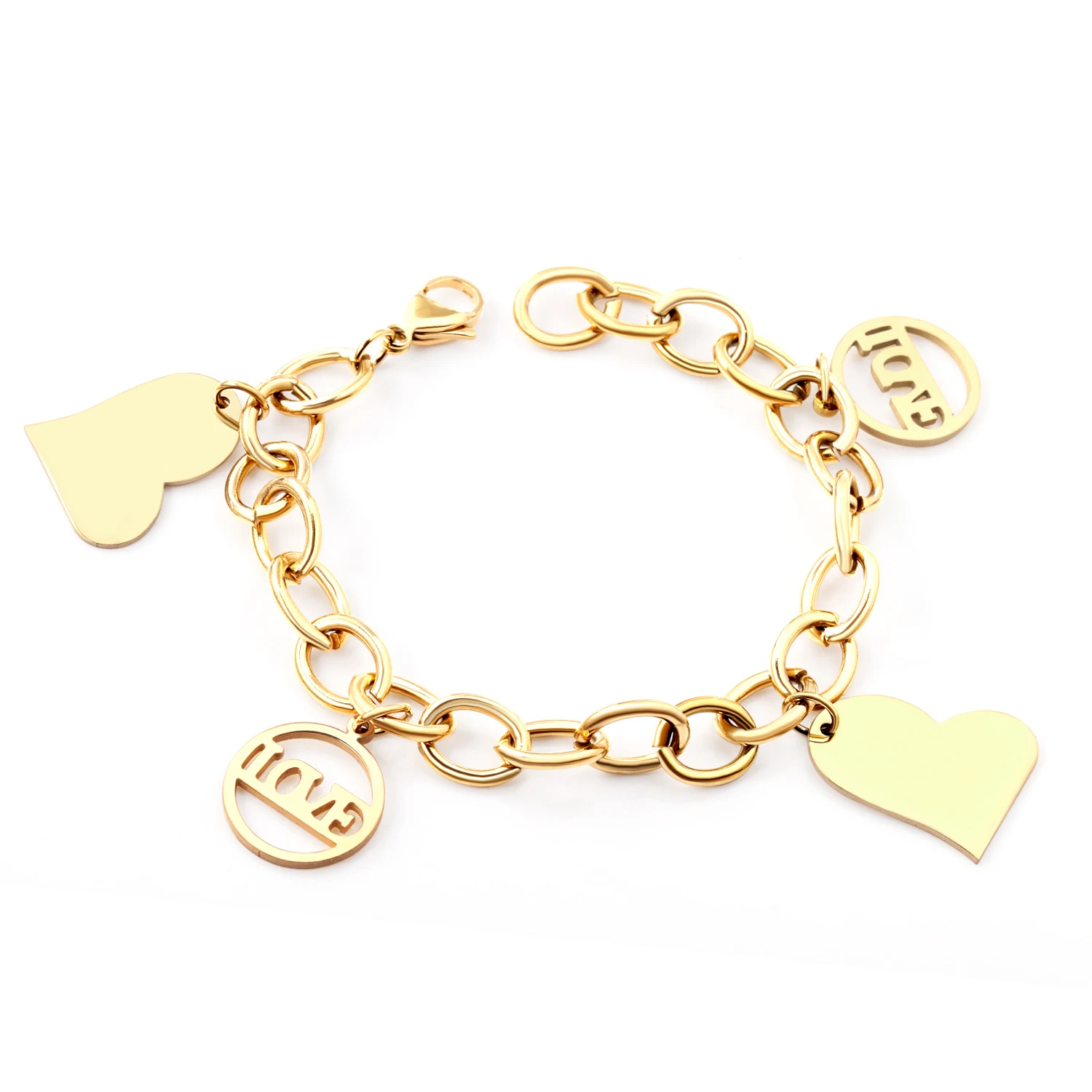 

Customize Gold Plated Love Shape Bracelets Bangles Stainless Steel Jewelry For Women