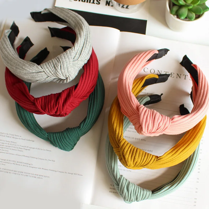 

JUHU Autumn/winter new style simple solid color headband knitted and knotted wide-brimmed headband hair accessories wholesale, Colorful