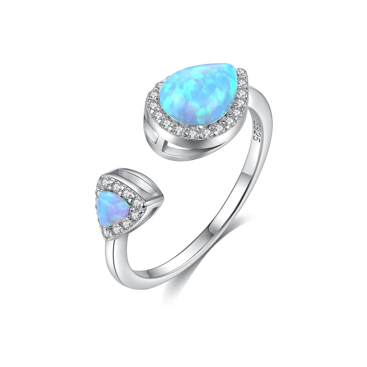 

TikTok Hot Sale 925 Sterling Silver Jewelry Pear Shape Blue Opal Adjustable Ring