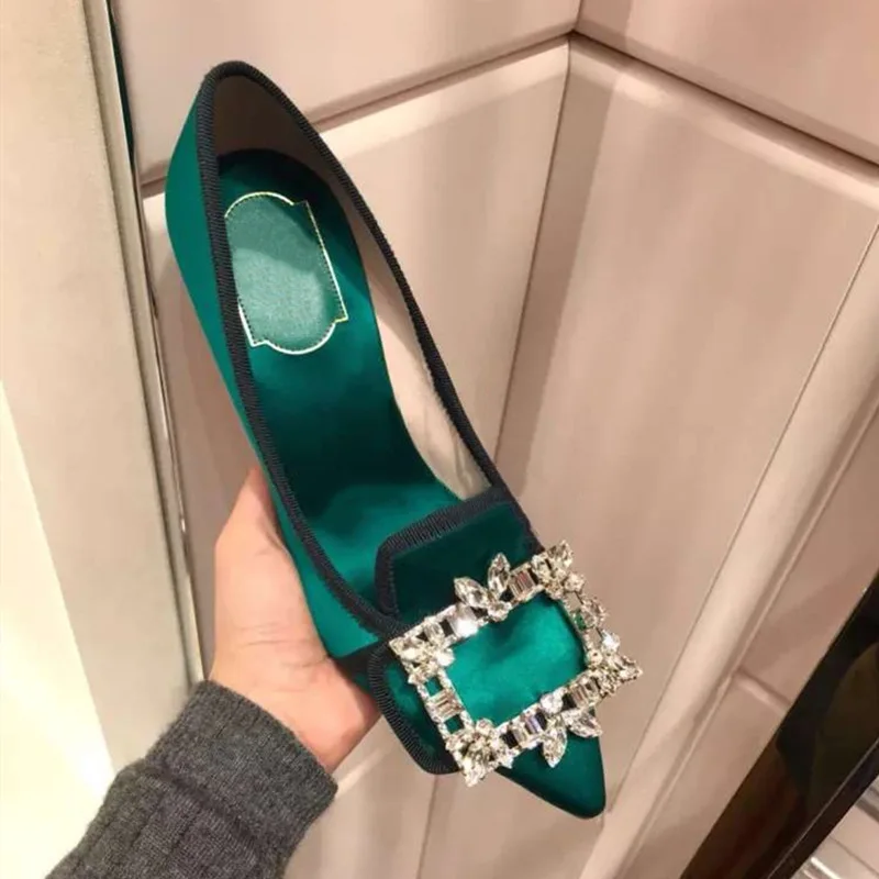 

Pointed drill buckle single shoes autumn single shoes shallow mouth stiletto high heels women, As pictures