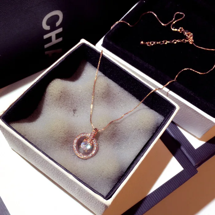 

Exquisite Real Gold Plated Box Chain Diamond Hollow Circle Necklace Bling Rhinestone Crystal Circle Necklace For Wedding