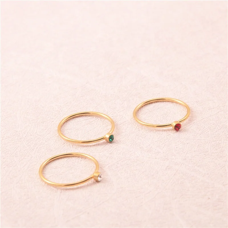 

High End 18K PVD Gold Plating Dainty Zirconia Rings Diamond Rings Gold Jewelry Wholesale, White/green/red